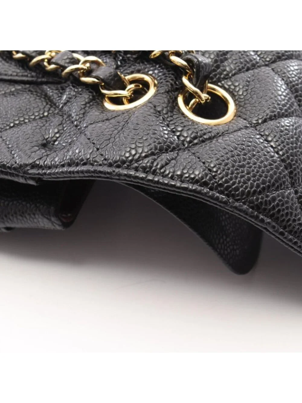 Chanel Shoulder Bag Quilted Double Flap Black Caviar Leather Chain